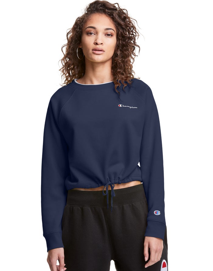 Champion Campus Fleece Cropped Crew Embroidered Script Logo - Naisten Laivastonsininen Collegepaita